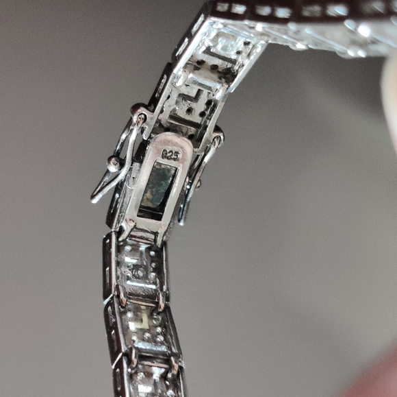 Sterling Silver and Clear Crystals Bracelet with Geometric Greek Key Design - Picture 9 of 16